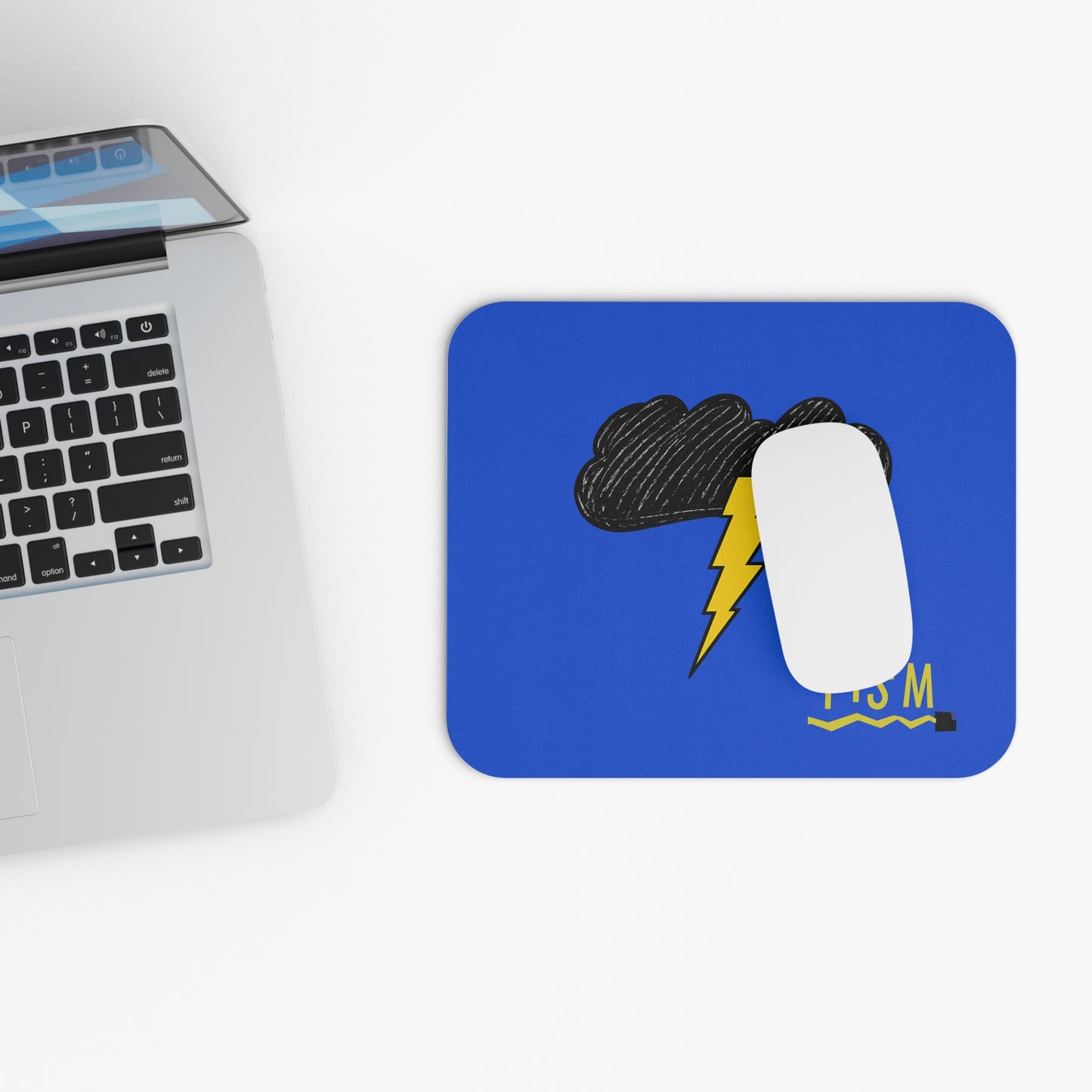 Storm Cloud Lightning Mouse Pad — Minimalist Yellow & Black Desk Mat