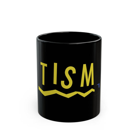 Autism Awareness Black Coffee Mug – Bold Yellow “AUTISM” Design (11oz/15oz)