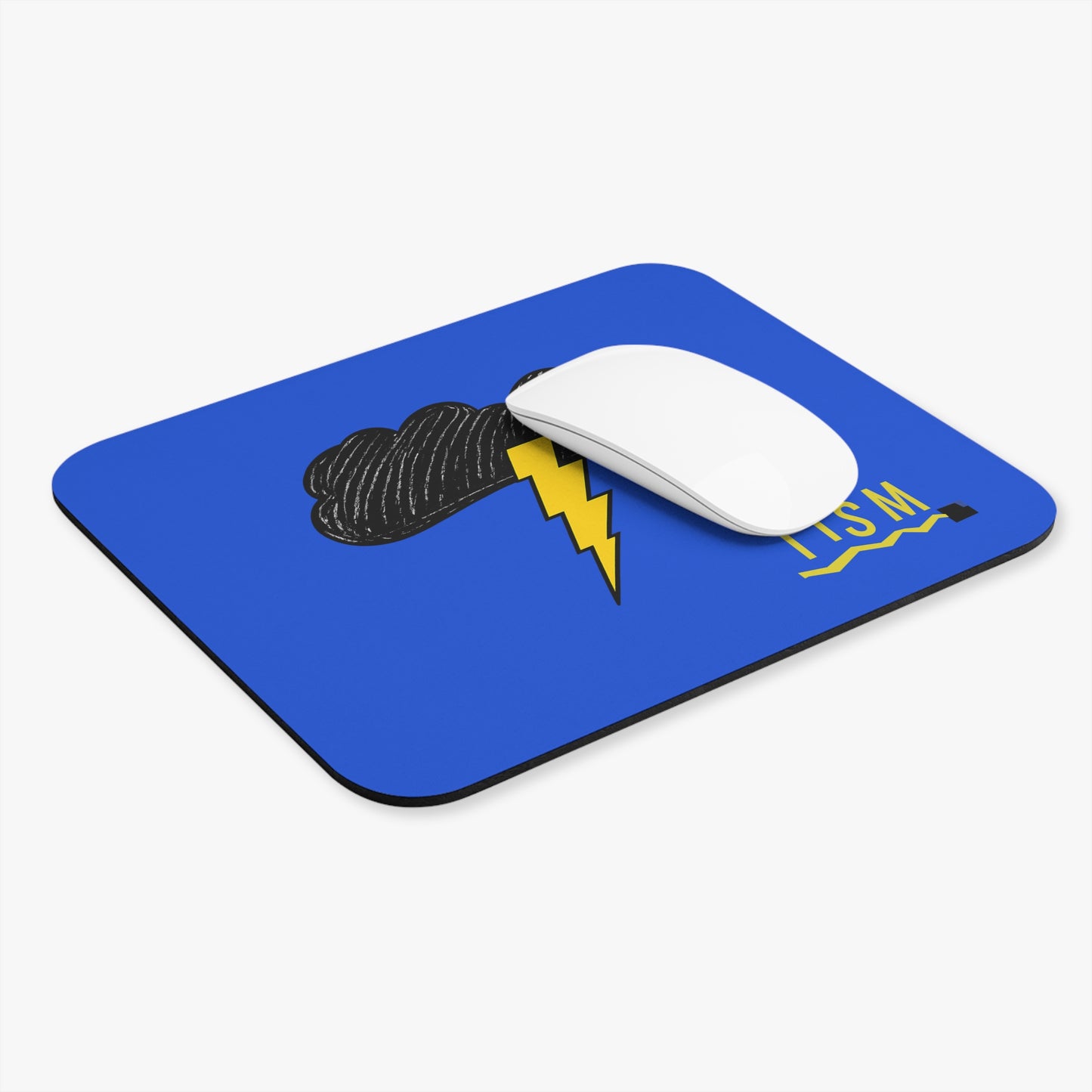 Storm Cloud Lightning Mouse Pad — Minimalist Yellow & Black Desk Mat
